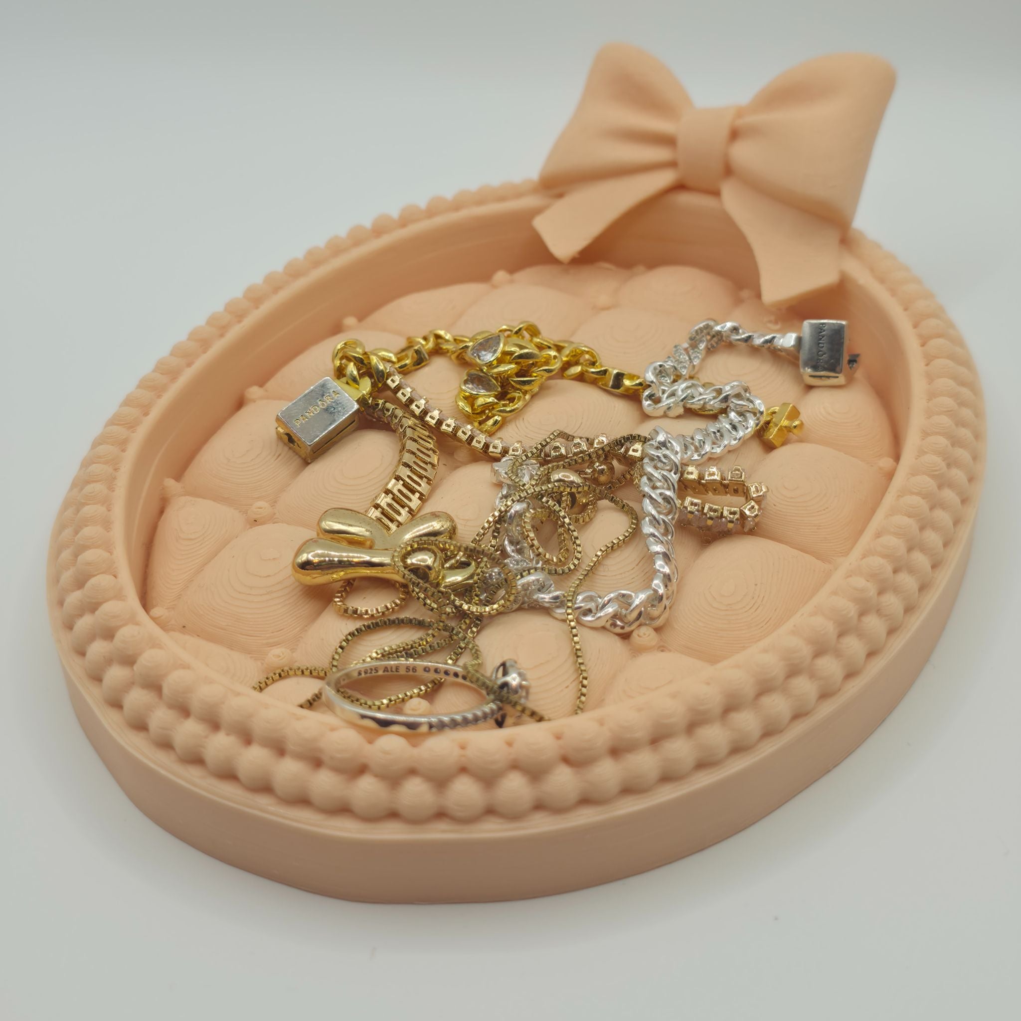 Elegant Bow Jewelry Tray - 3D Printed Tufted Vanity Dish & Trinket Organizer