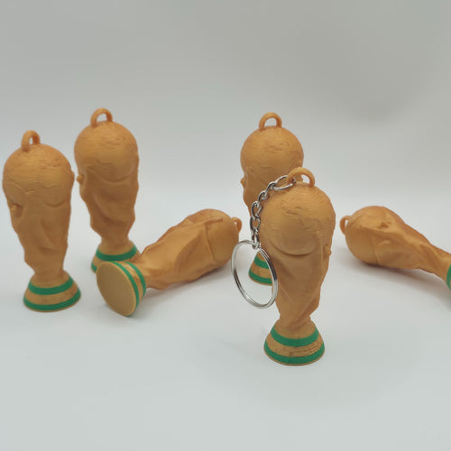 3D printed World Cup 2026 trophy keychain in gold and green by 3D Nuke Toyz