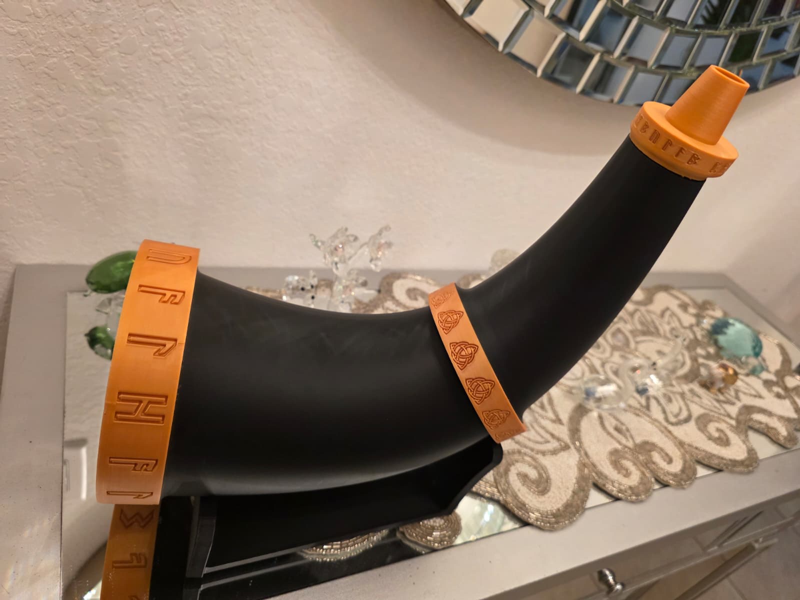 Viking War Horn Prop | 3D Printed Runic Trumpet Replica | Norse Mythology Desk Decor