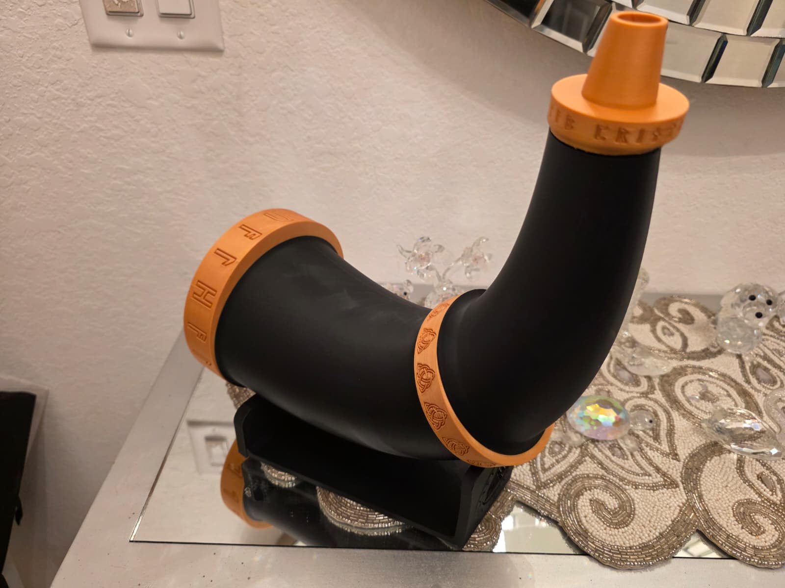 Viking War Horn Prop | 3D Printed Runic Trumpet Replica | Norse Mythology Desk Decor