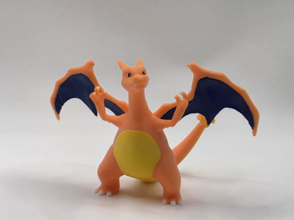 Epic Charizard 3D Printed Figure - Multi-Material Dual-Color Wings Pokémon Statue | 3D Nuke Toyz