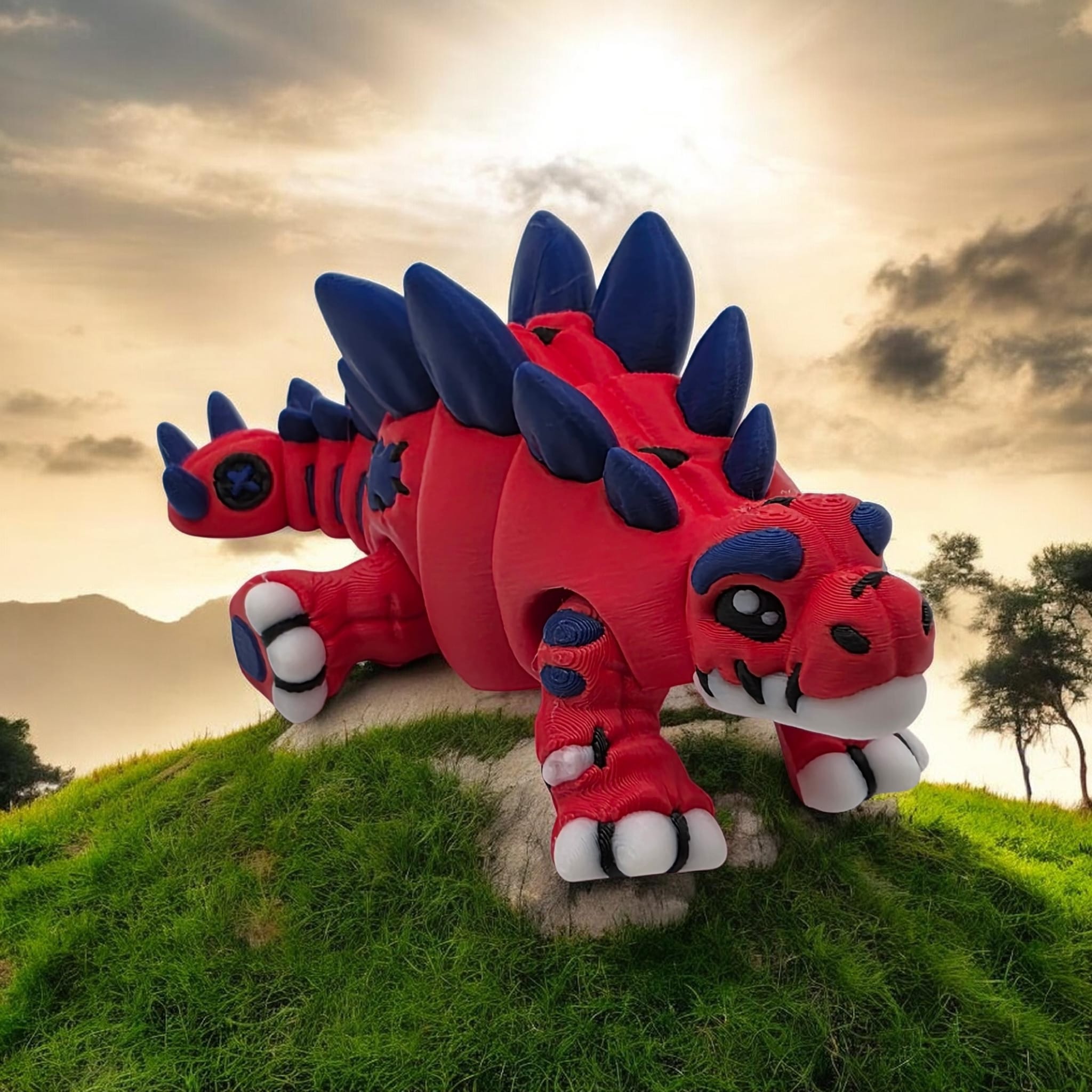 Articulated Stegosaurus Dragon Toy - Flexible 3D Printed Multi-Material Collectible | 3D Nuke Toyz