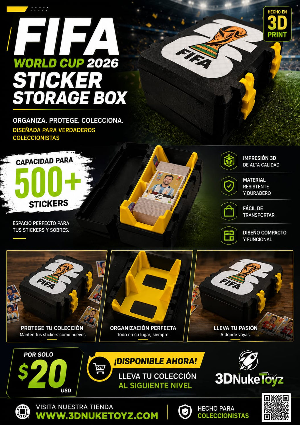 Custom 3D Printed FIFA World Cup 2026 Sticker Storage Box - Organizer Case for Soccer Collectors