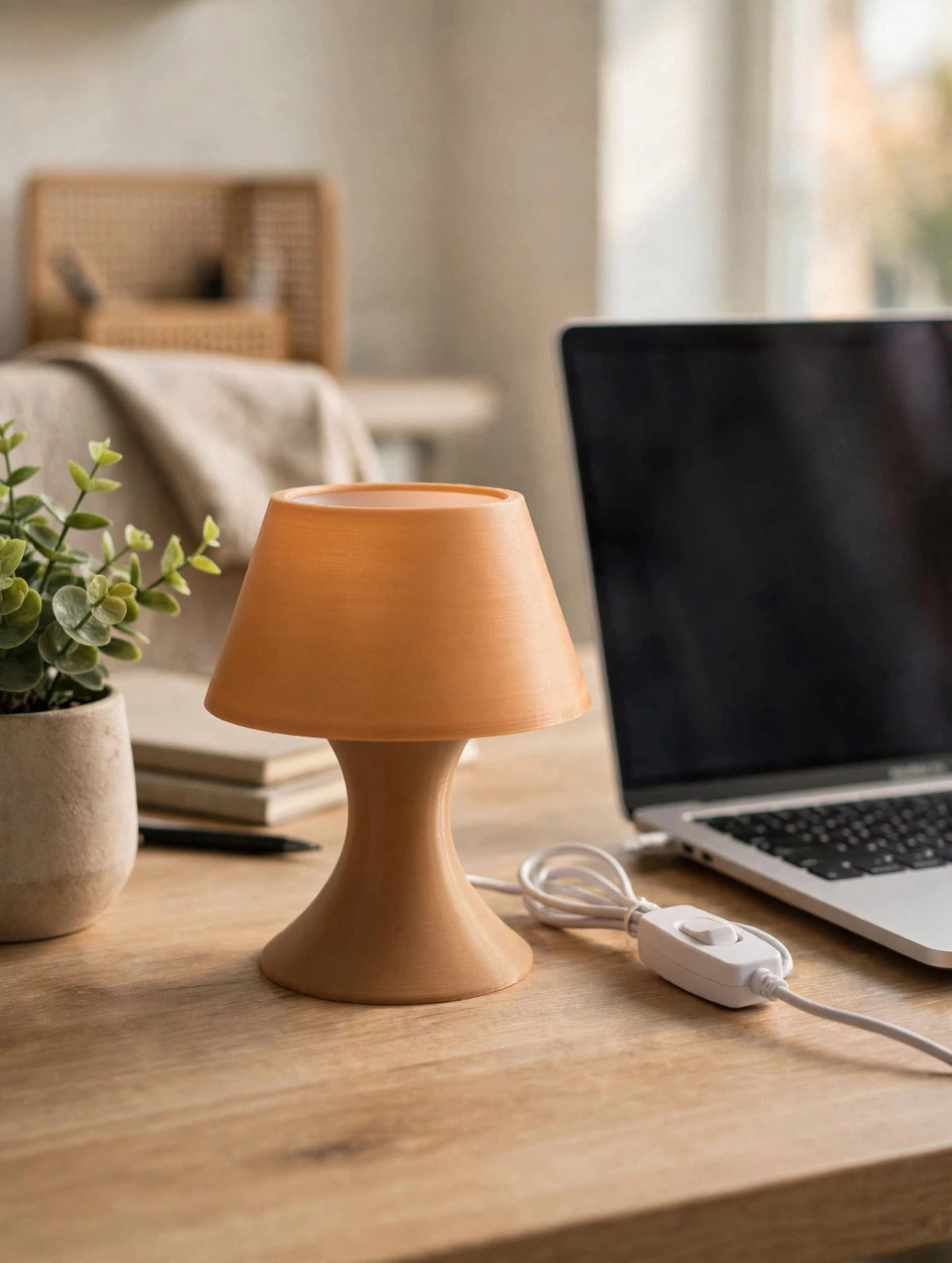 Mini desk lamp on office desk