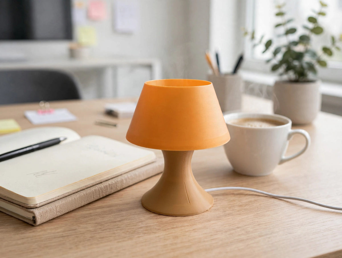 Mini desk lamp on bright desk