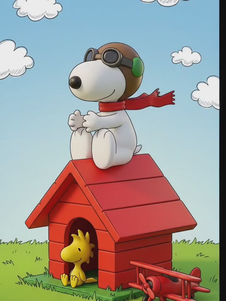 3D Printed Snoopy Flying Ace Figure – Multi-Color Peanuts Doghouse Collectible & Desk Decor